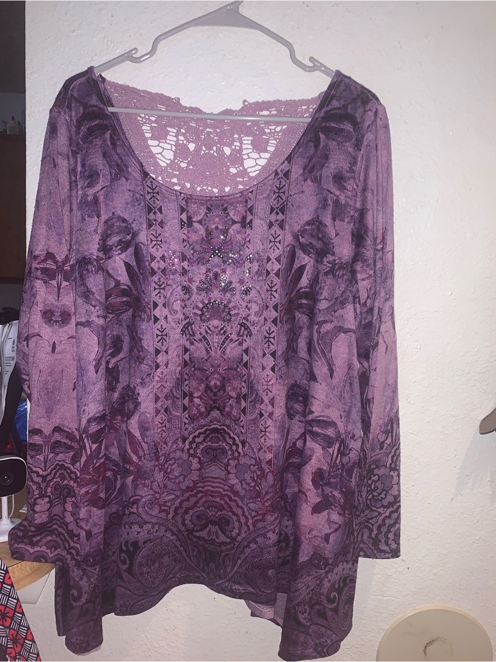ONE WORLD Purple Lace-Back Printed Long Sleeve Tunic